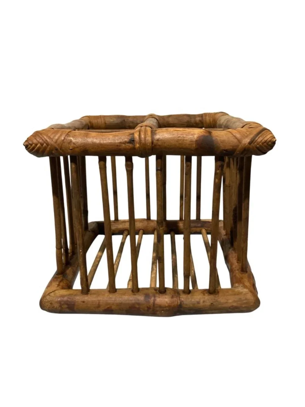 Vintage Tortoise Burnt Bamboo Rattan Table Or Counter Top Wine Bottle Holder